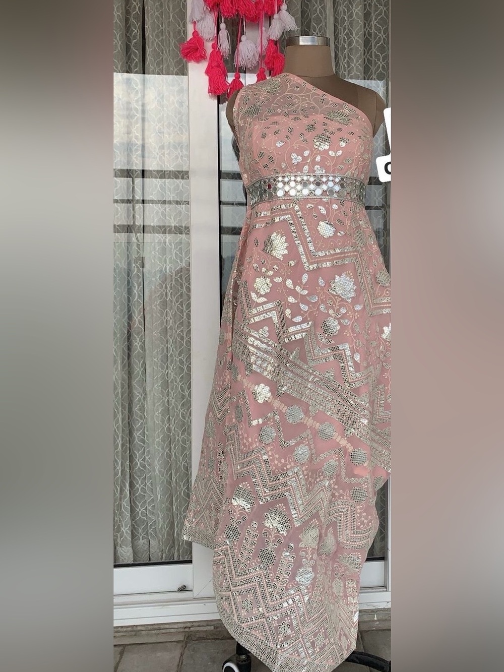 Never Worn Blush Pink Foil Work Cowl Dress - Indian Clothes